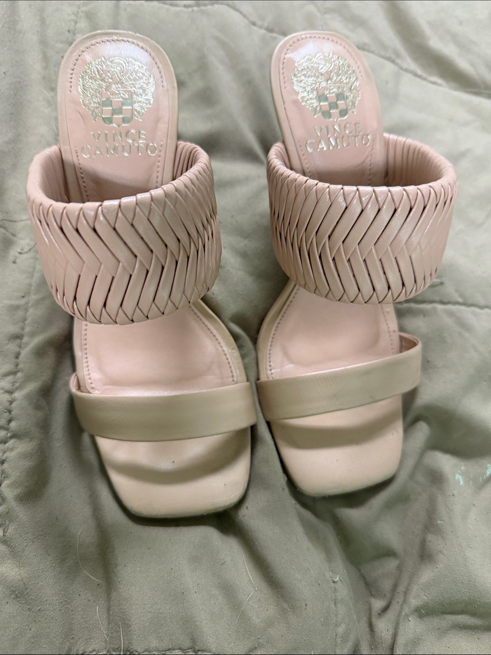 Vince Camuto Woven Strap Slide Heels in Pale Pink